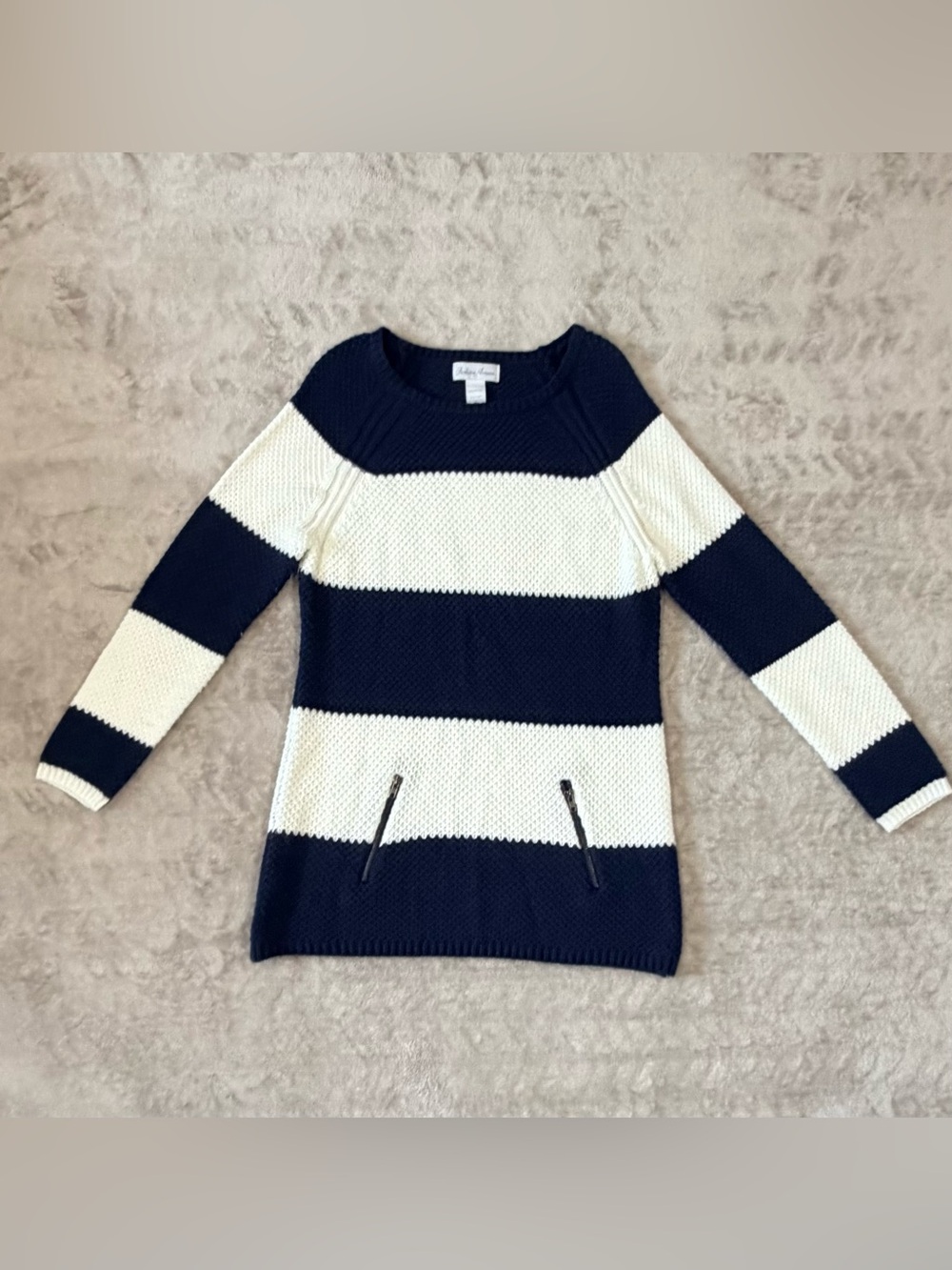 Striped Crewneck Sweater in Navy and‎ White Fashion Ave. Classic Nautical Chic